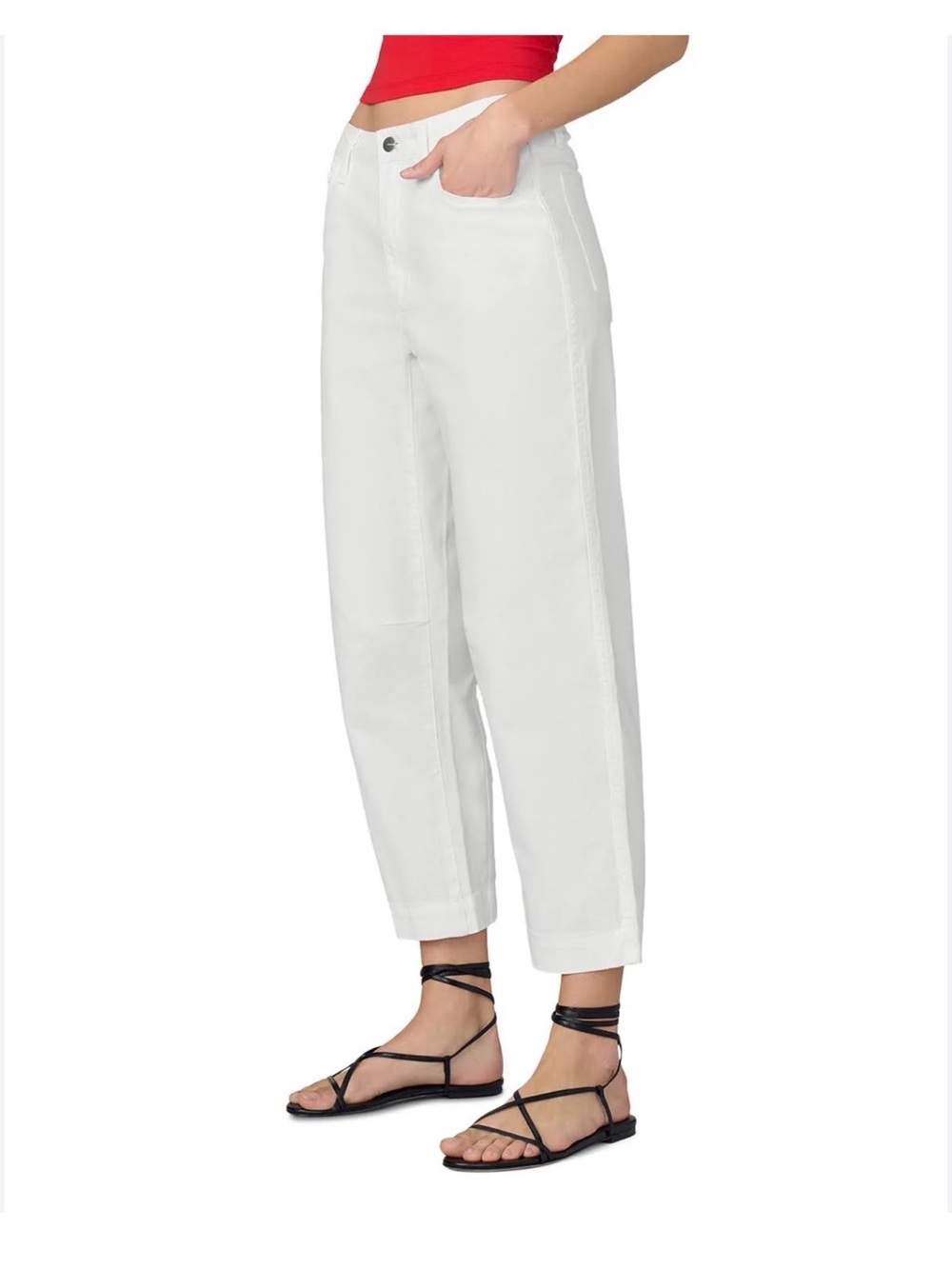 Joe's Jeans White High-Rise Cropped Barrel Jeans